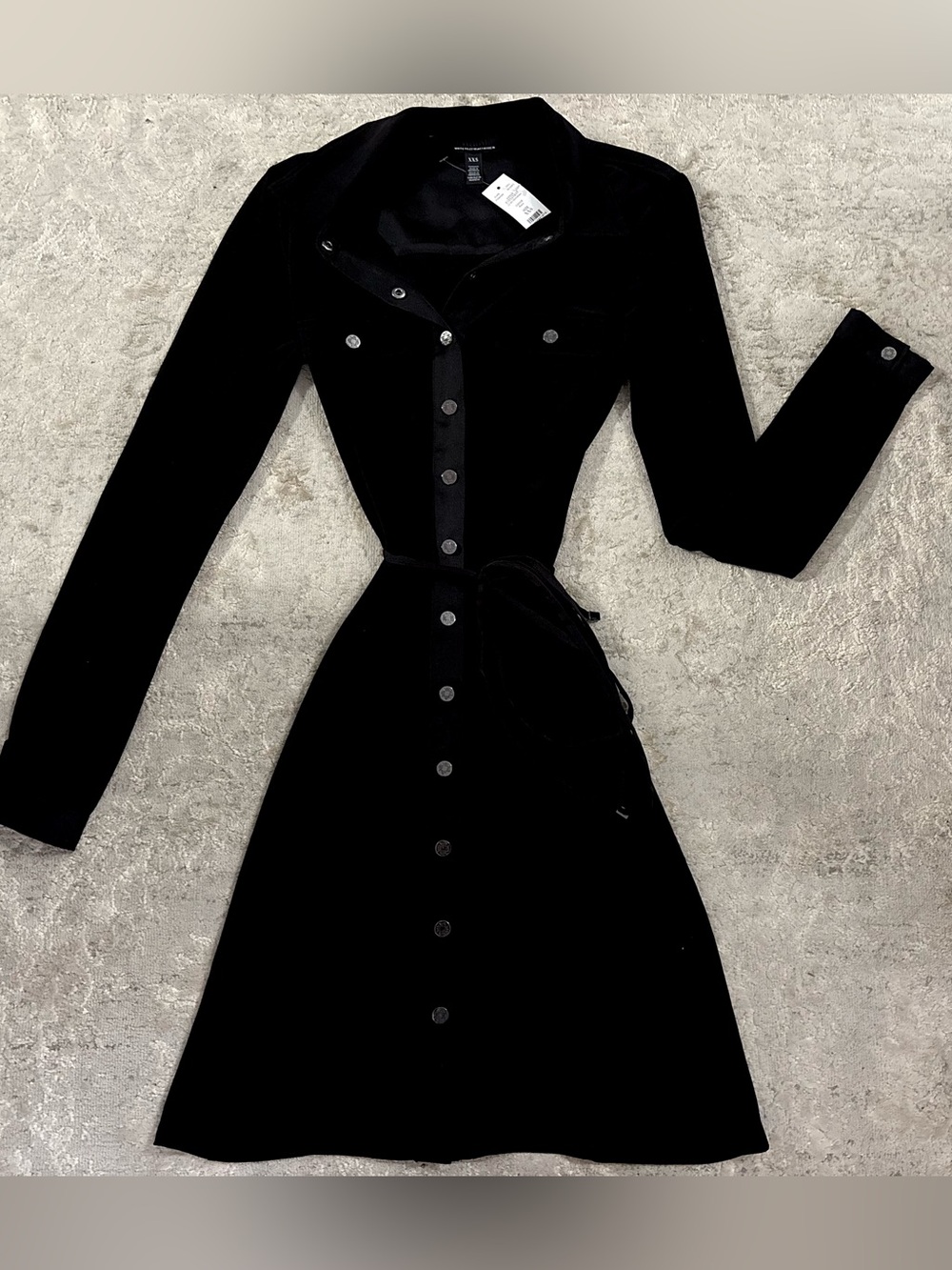 NWT❗️White House Black Market Black Long-Sleeve Button-Front Shirt Dress